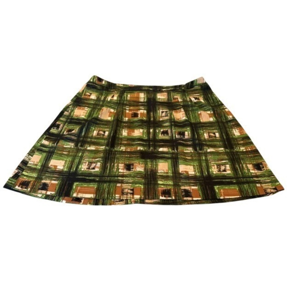 Lane Bryant Green Abstract Plaid A-Line Skirt Womens 24 Plus Size Stretch Zip